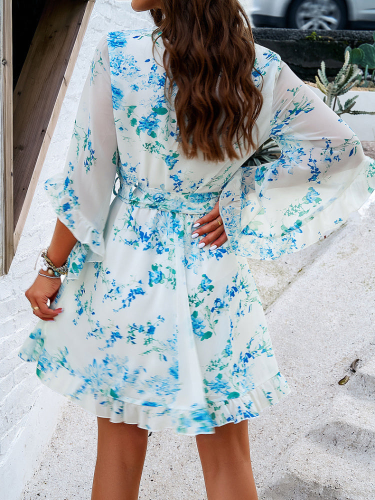 Women's Casual Floral Half Sleeves Strappy Dress
