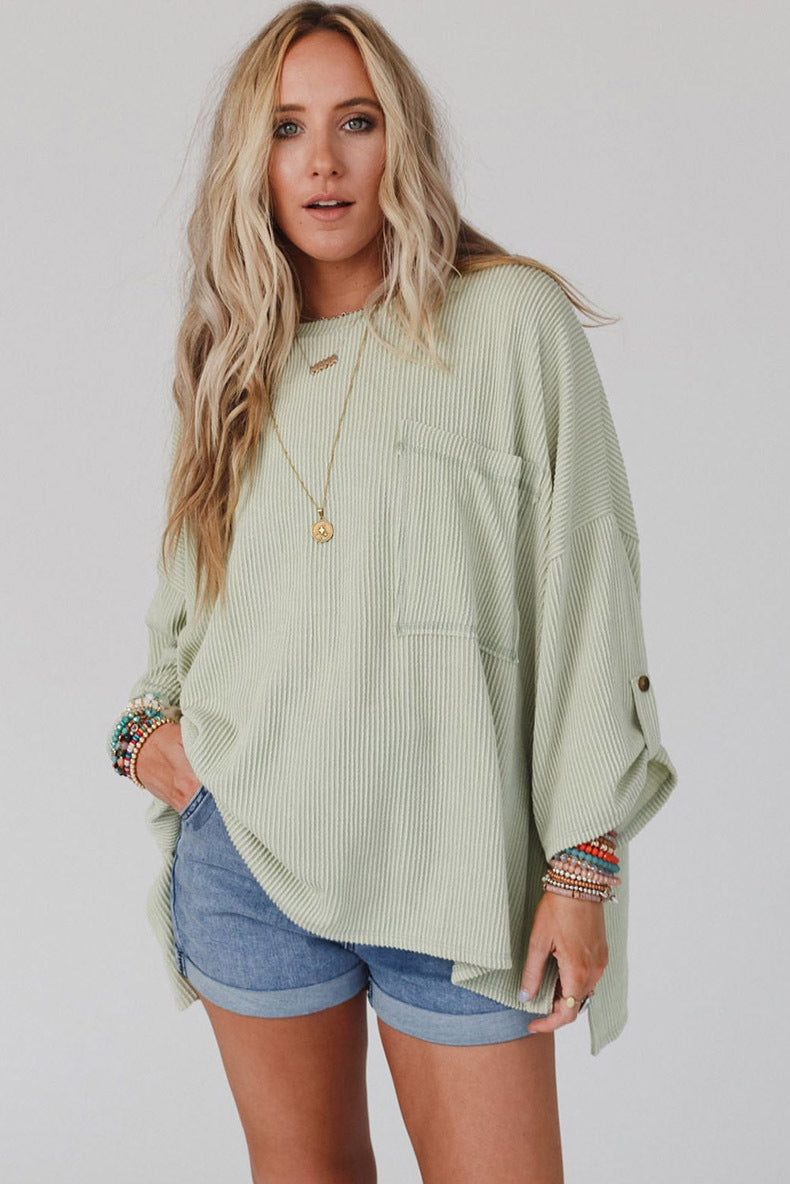 Women's Oversized Solid Color Ribbed Blouse