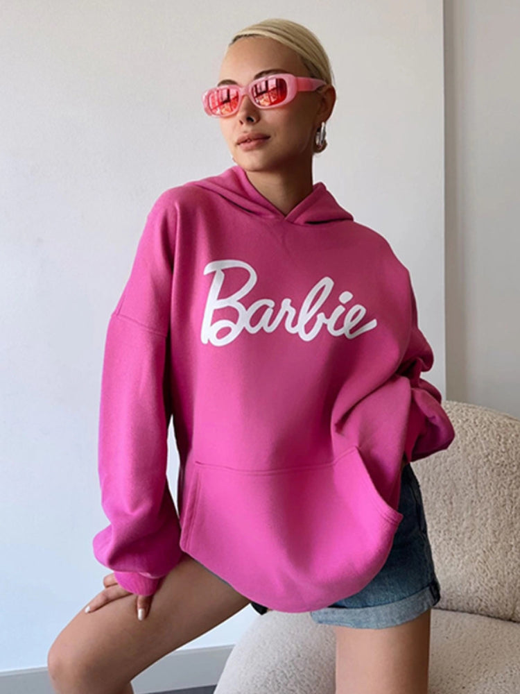 Women's Casual Solid Color Barbie Printed Hoodie