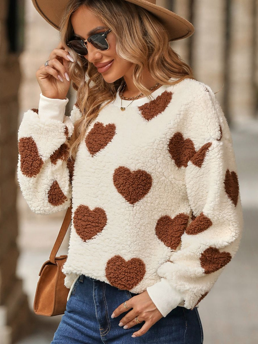 Women's Casual Heart Pattern Warm Pullover Sweatshirt