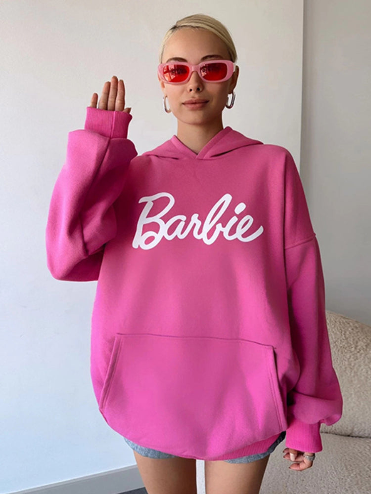 Women's Casual Solid Color Barbie Printed Hoodie
