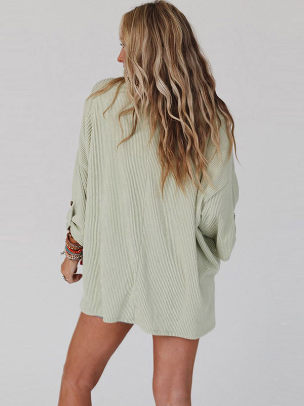 Women's Oversized Solid Color Ribbed Blouse