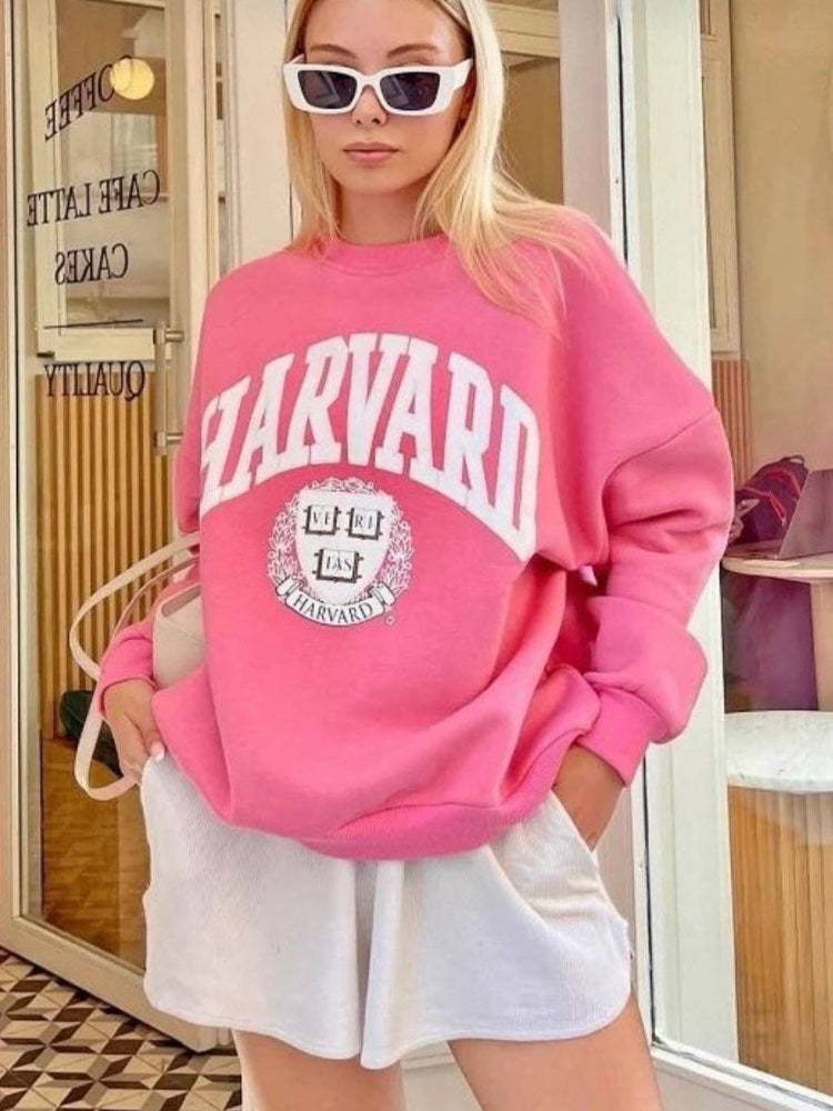 Women's Crew Neck Harvard Letters Printed Streetwear Sweatshirt