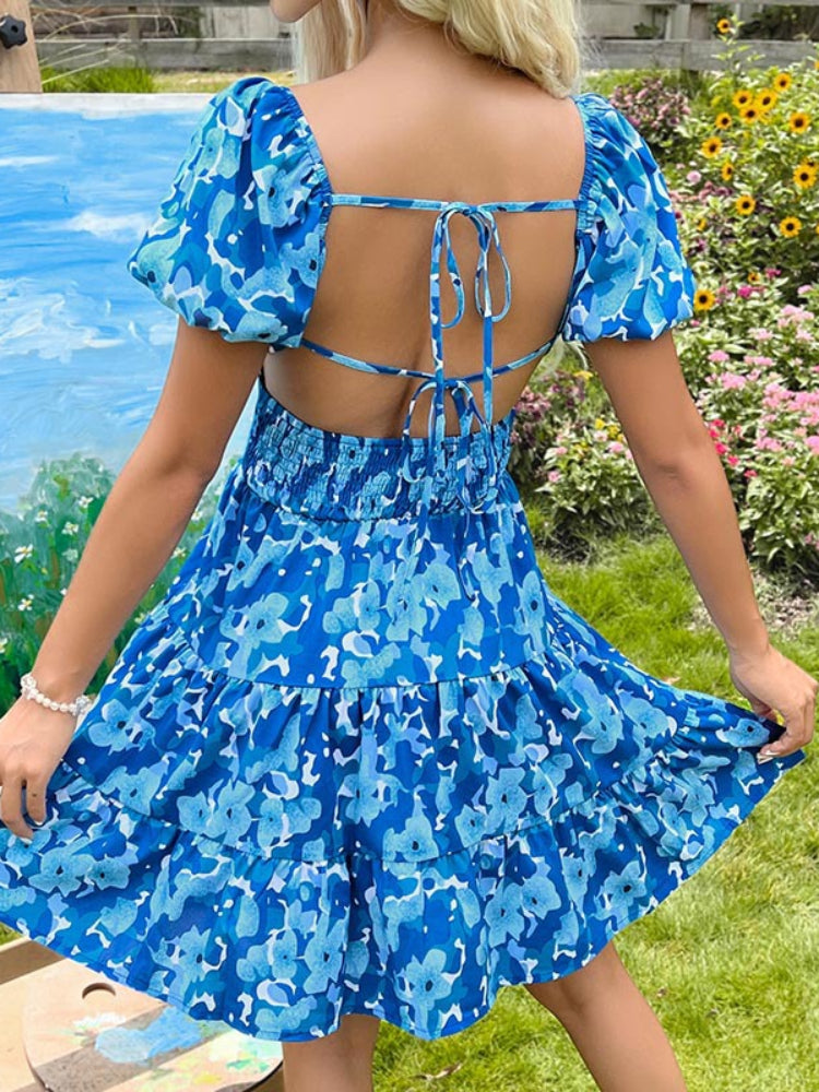 Women's Casual Elastic Waist Summer Floral Dress