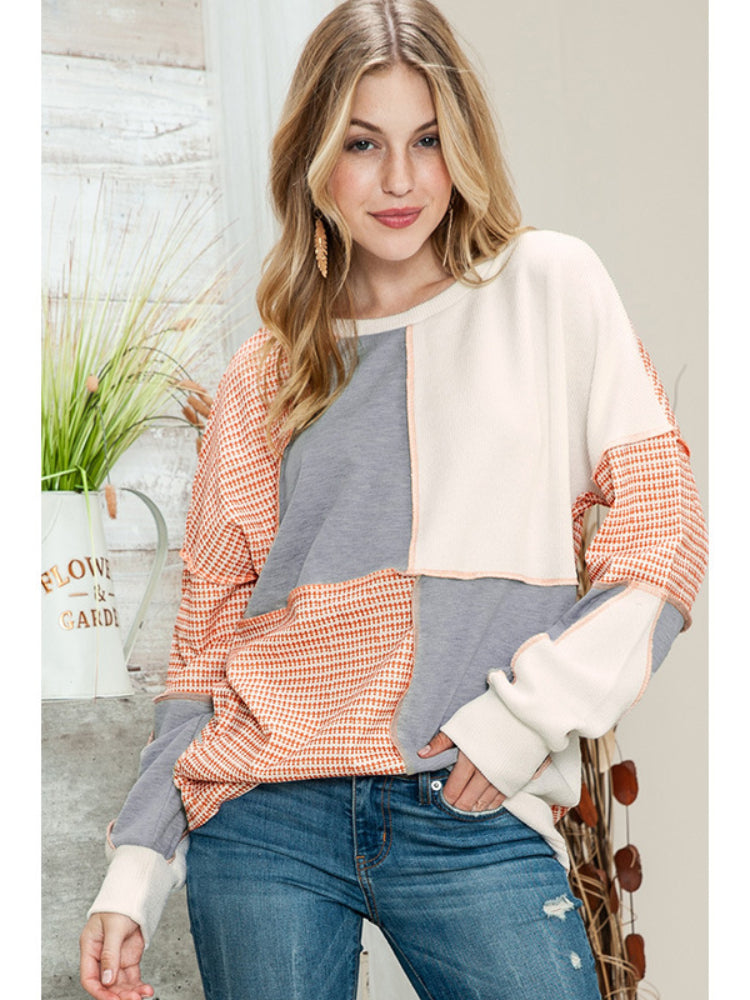 Women's Casual Patchwork Style Long Sleeve Sweatshirt