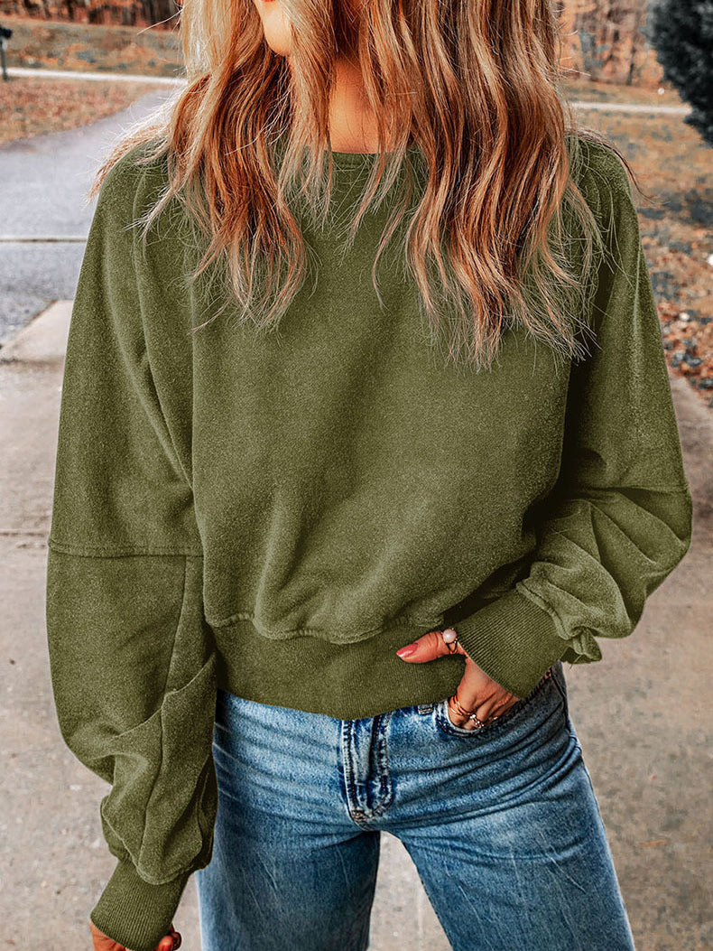 Women's Solid Color V-Shaped Backless Top Sweatshirt