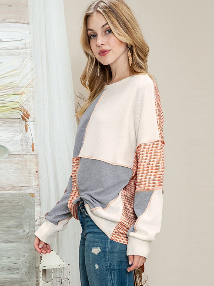 Women's Casual Patchwork Style Long Sleeve Sweatshirt