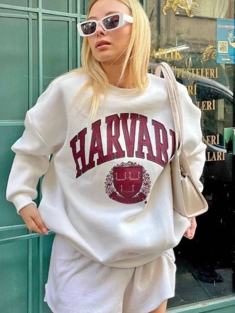 Women's Crew Neck Harvard Letters Printed Streetwear Sweatshirt