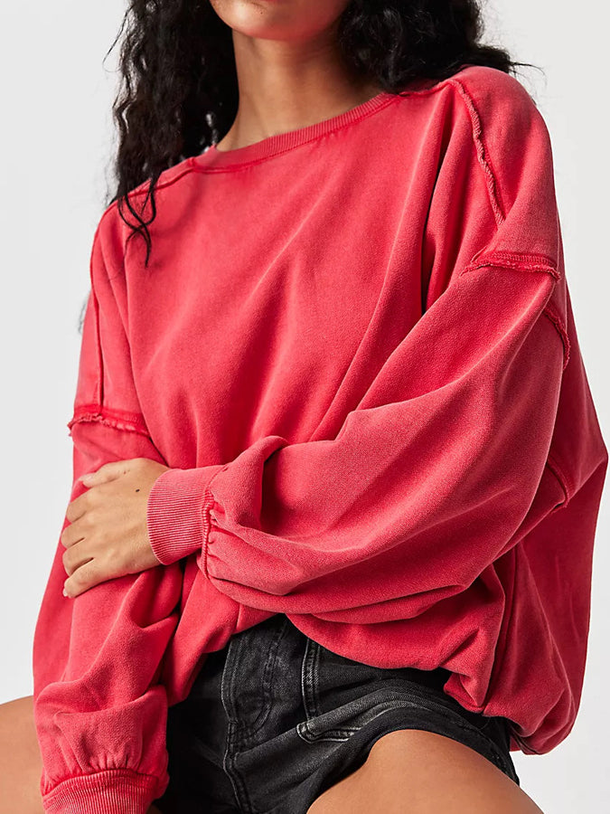 Women's Loose Solid Color Patchwork Style Sweatshirt