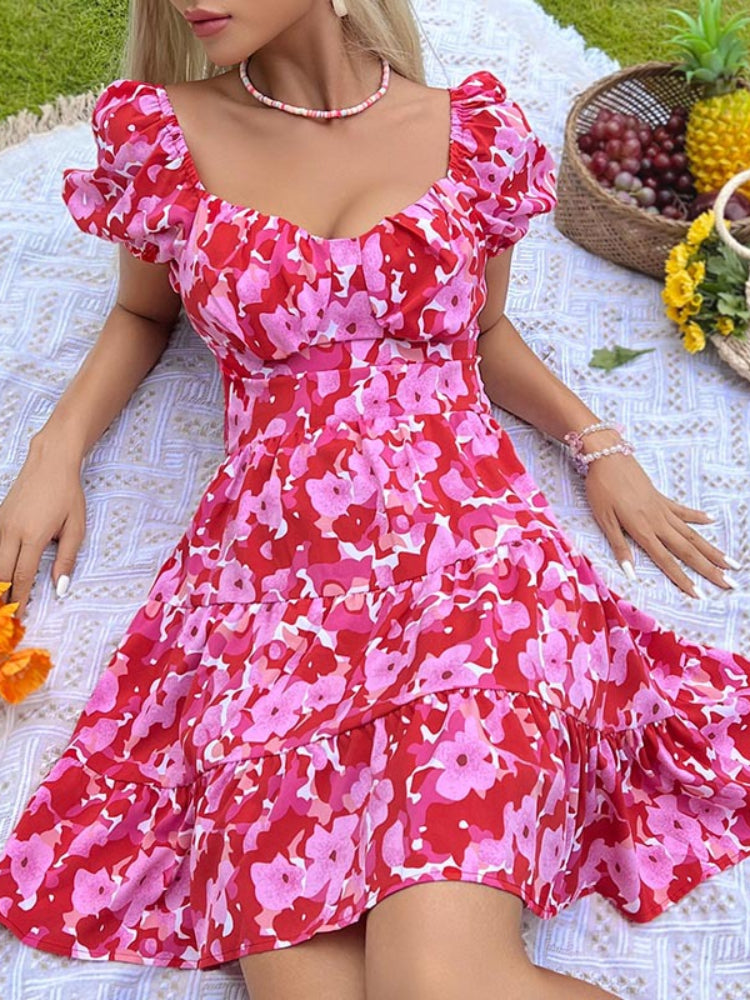 Women's Casual Elastic Waist Summer Floral Dress