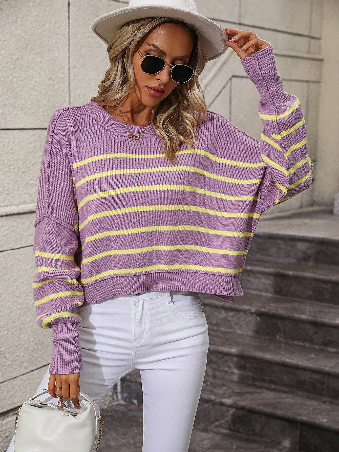 Women's Loose Crewneck Knitted Crop Sweater