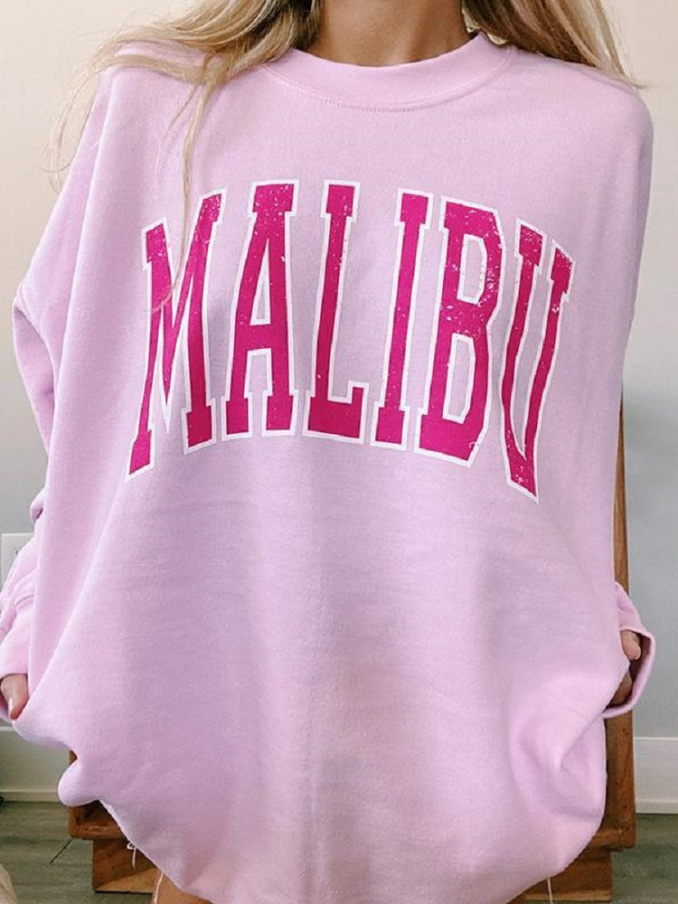 Ladies Malibu Printed Long Sleeve Preppy Oversized Sweatshirt