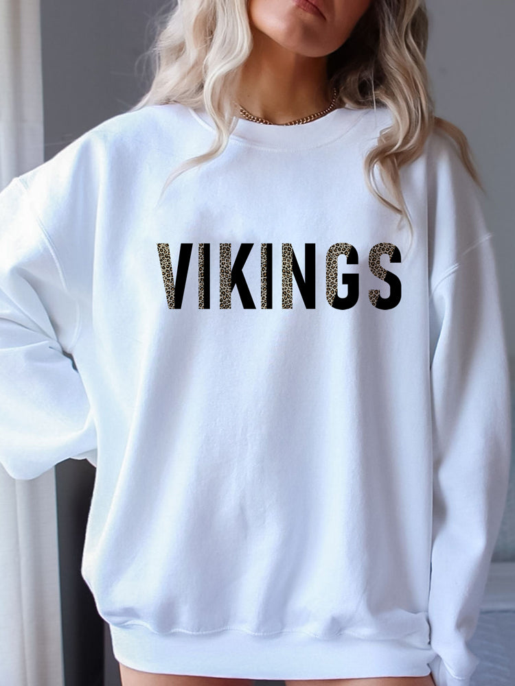 Womens Vikings Letter Crewneck Sweatshirt