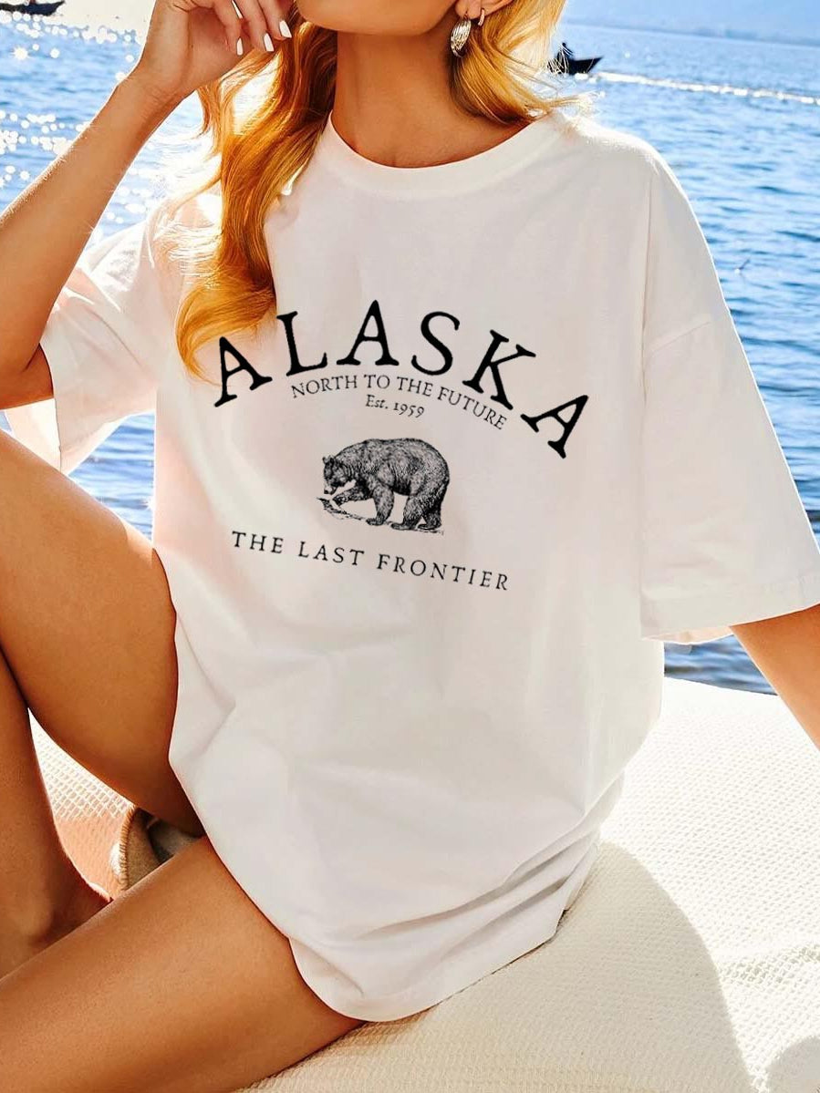 Ladies Alaska The Last Frontier Printed Oversized Short Sleeve Tee