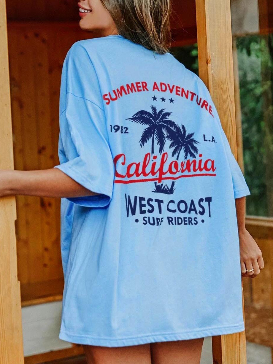 Ladies Summer Adventure California Printed Oversized T-Shirt