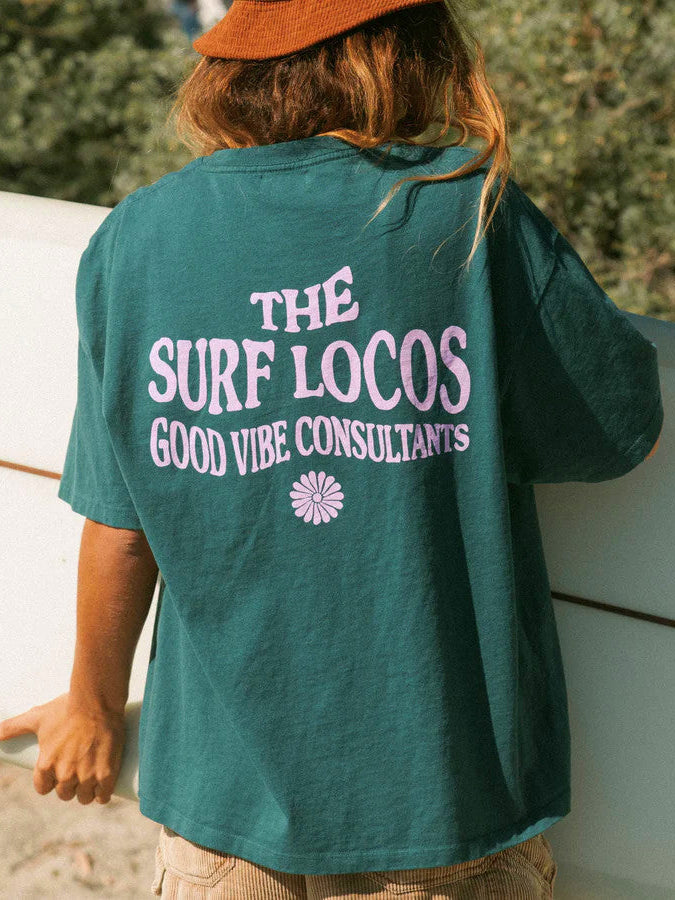 Ladies The Surf Locos Good Vibes Consultants Printed Oversized Tee