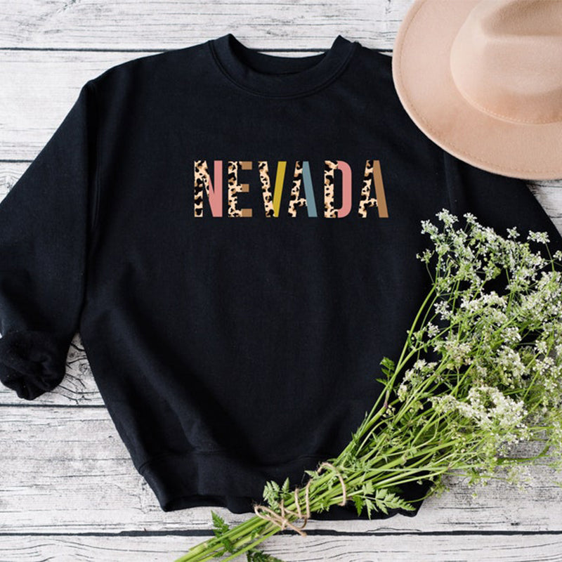 Womens Nevada Leopard Pattern Crewneck Sweatshirt