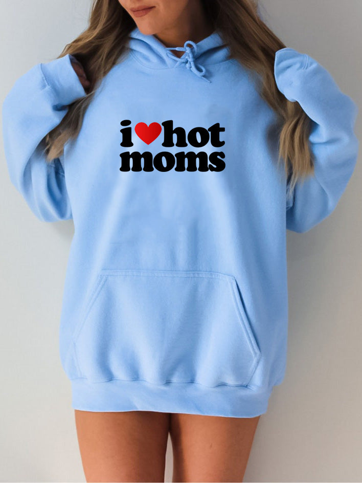 Unisex Light Blue I Love Hot Moms Preppy Oversized Hoodies