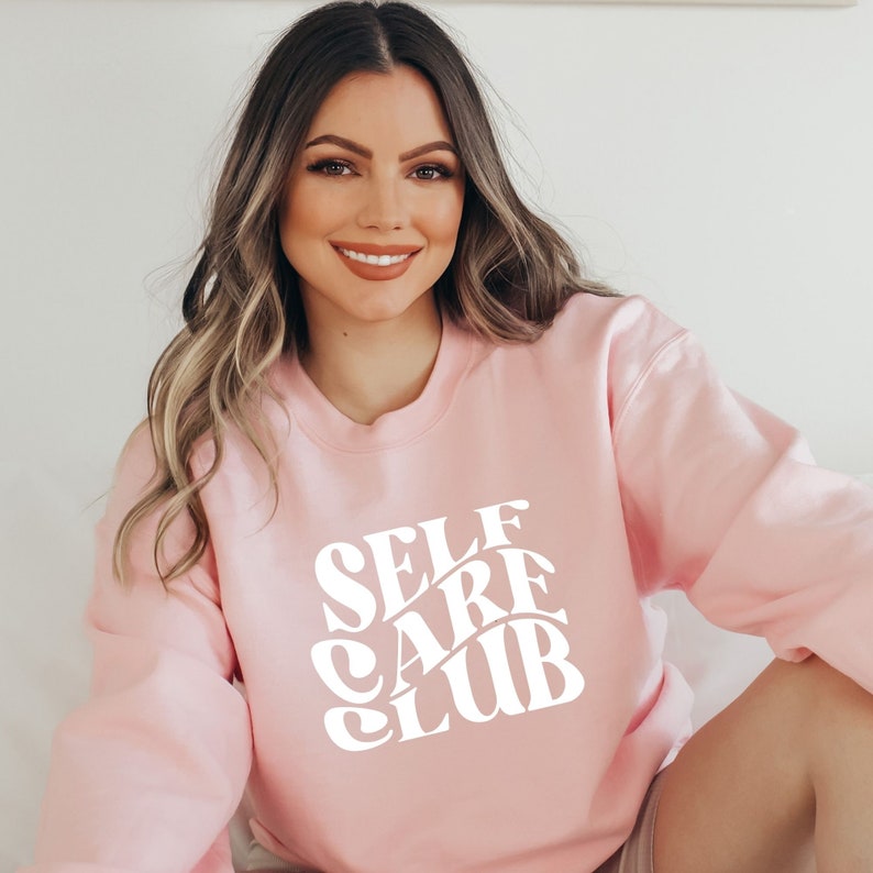 Womens Self Care Club Letter Print Sweatshirt
