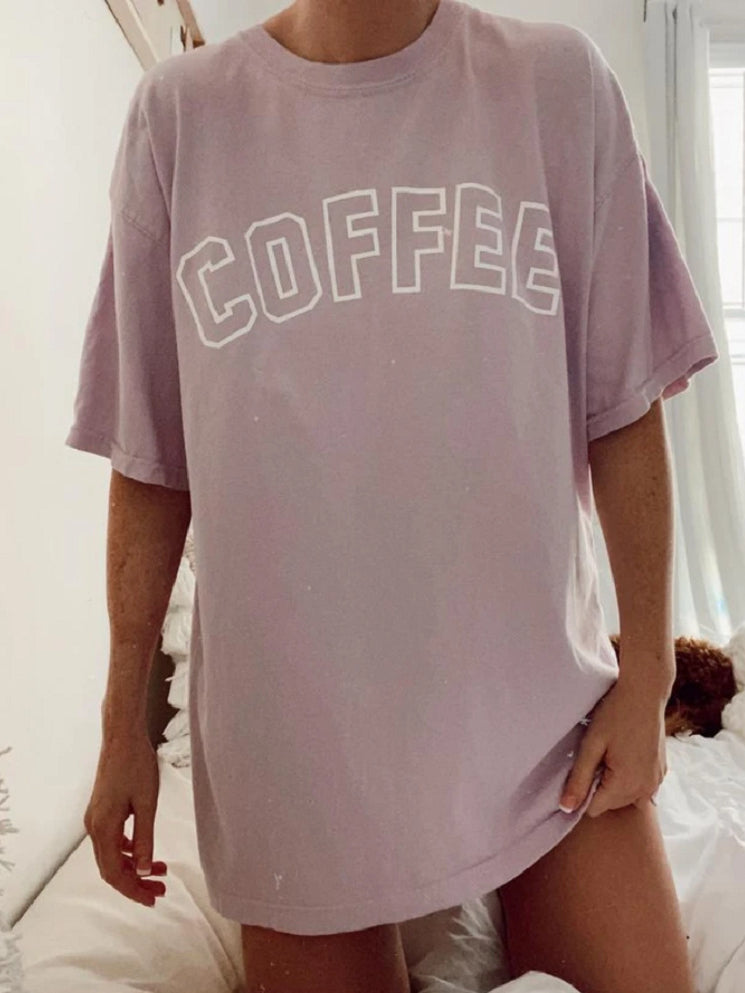 Womens Beach Shirts Coffee Printed Tee