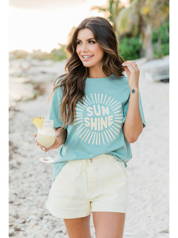 Ladies Sun Shine Letter Graphic Sweet Shirts