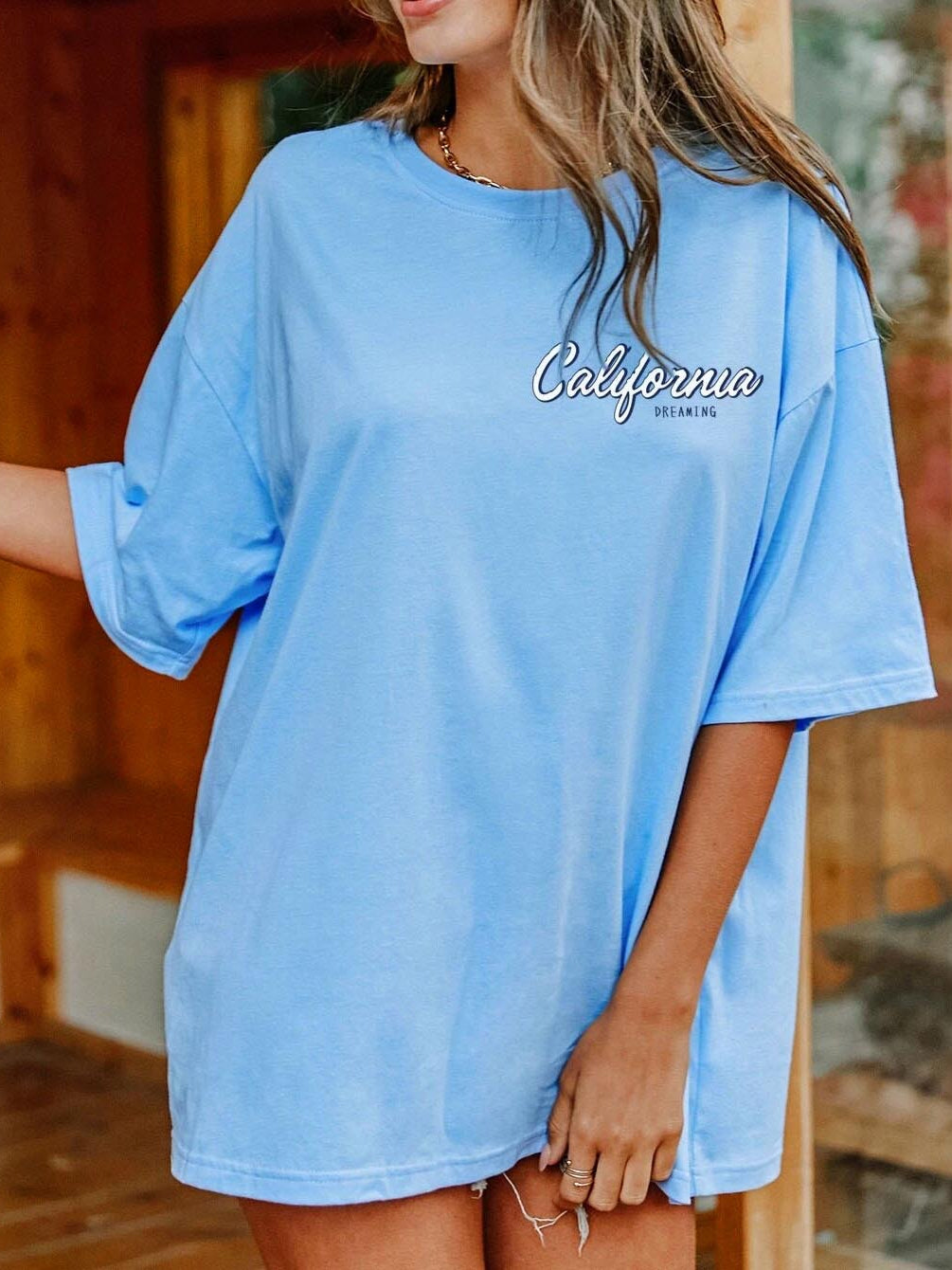 Ladies Summer Adventure California Printed Oversized T-Shirt