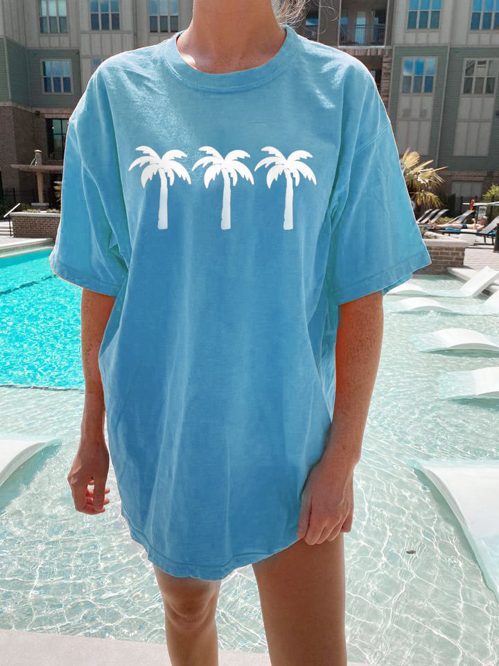 Ladies Preppy Palm Tree Beach Shirts