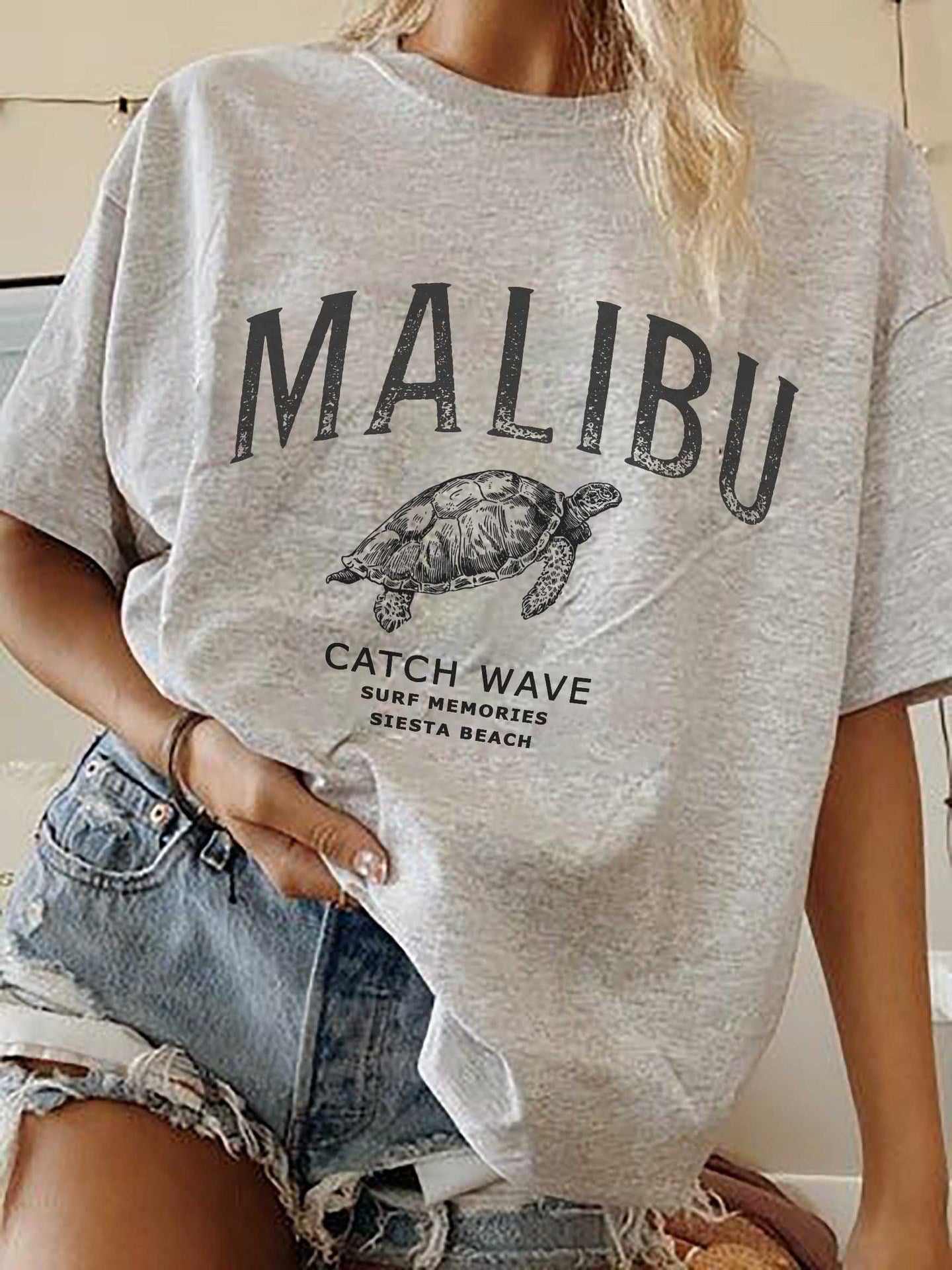 Womens Malibu Catch Wave Turtle Graphic Shirts