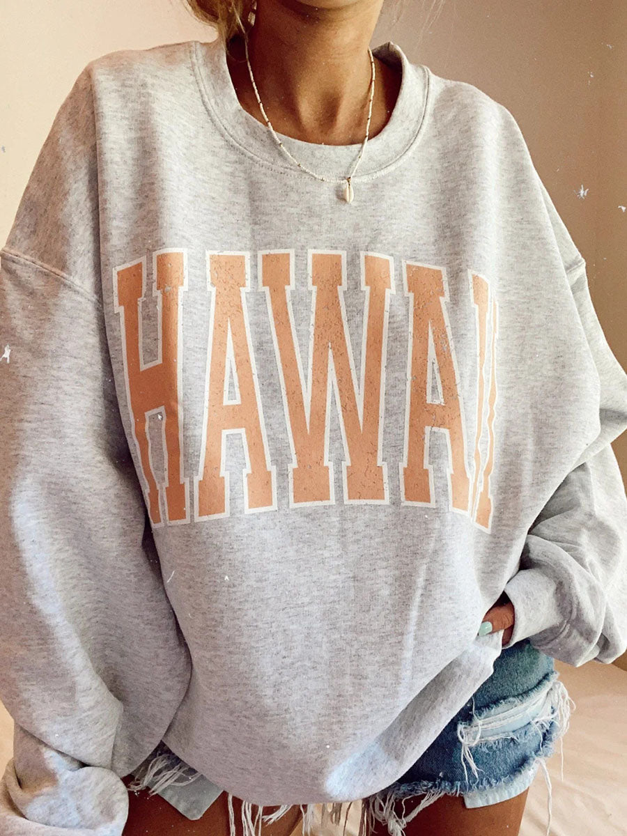 Ladies Hawaii Printed Crew Neck Sweatshirt