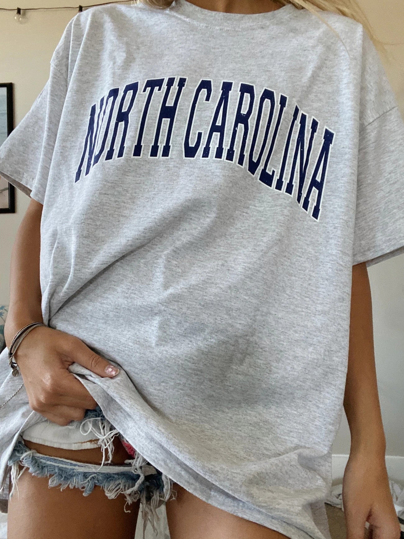 Ladies North Carolina Printed Oversized Crew Neck T-shirt