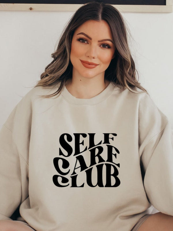 Womens Self Care Club Letter Print Sweatshirt