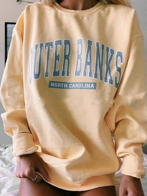 Ladies Outer Banks Printed Oversized Crew Neck Sweatshirt