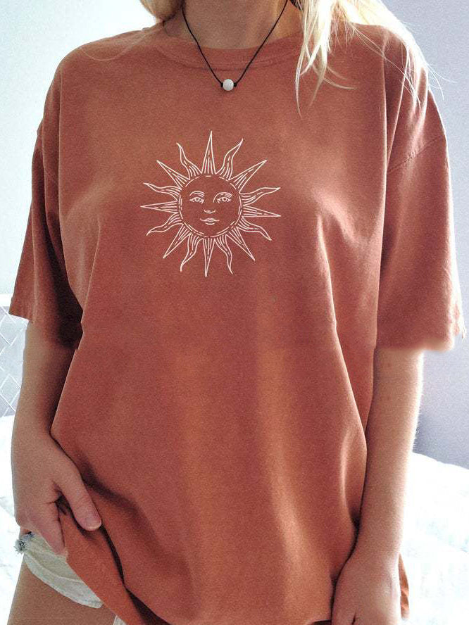 Ladies Funny Sun Graphic Crewneck Shirts