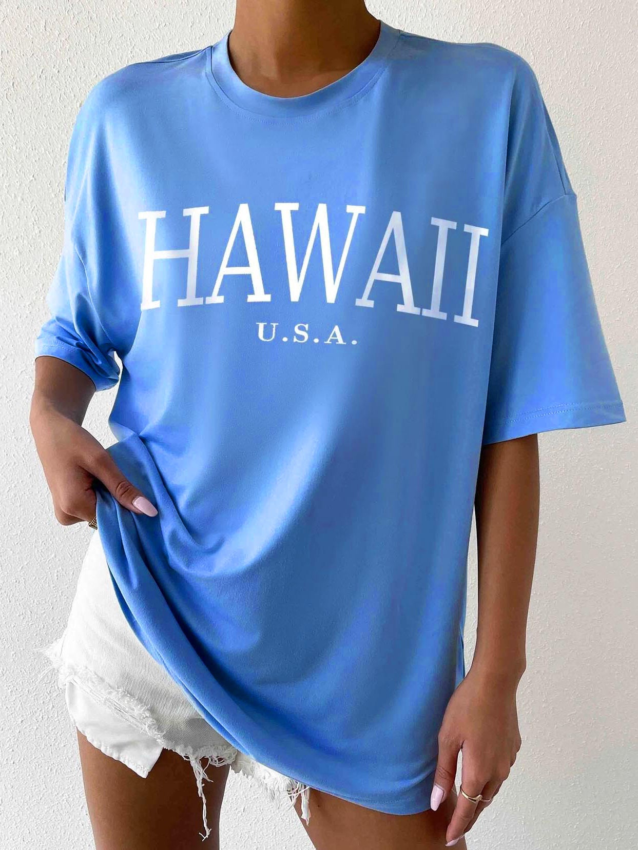 Ladies Hawaii USA Printed Oversized Short Sleeve Tee