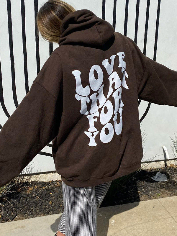 Ladies Love That For You Printed Preppy Oversized Hoodies